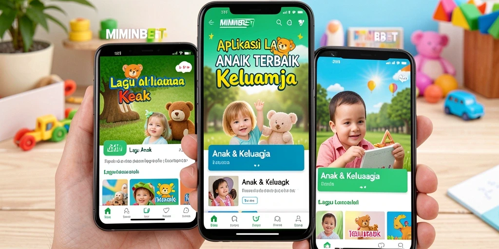 Tampilan antarmuka utama aplikasi MIMINBET dengan pilihan lagu anak.