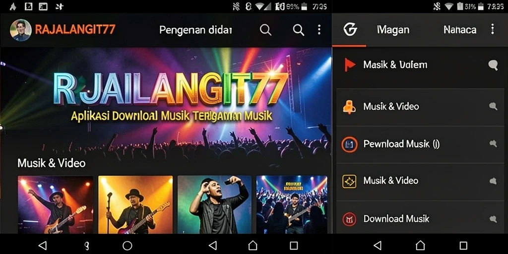 Antarmuka aplikasi RAJALANGIT77 untuk Download Musik yang menarik dan user-friendly.