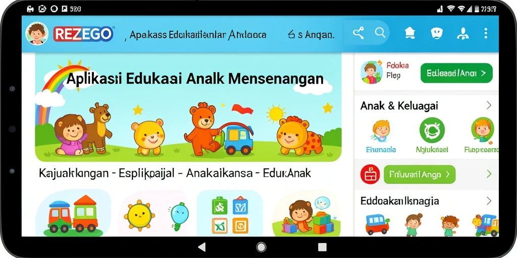 Antarmuka aplikasi REZEGO yang colorful dan interaktif untuk edukasi anak.