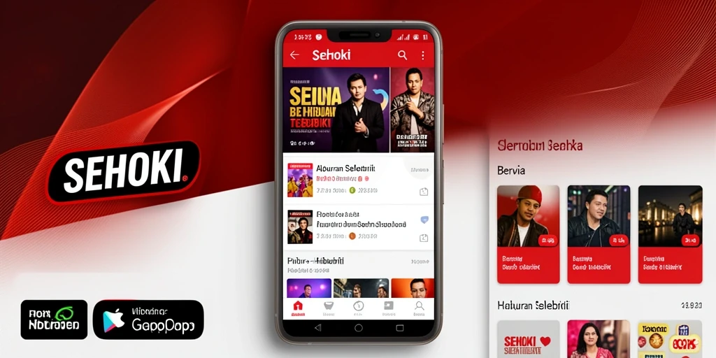 Tampilan antarmuka aplikasi SEHOKI dengan berita selebriti terbaru.